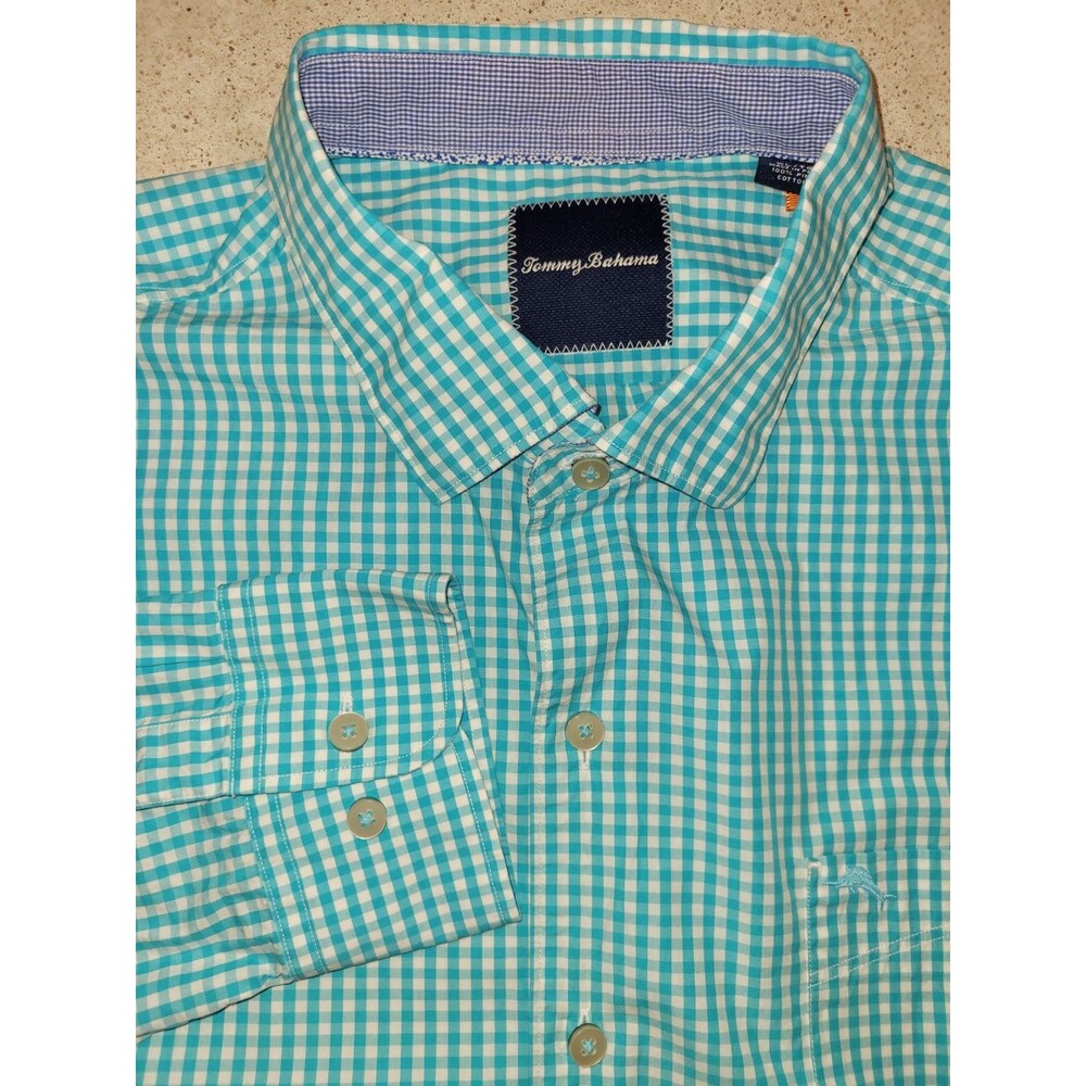 Tommy Bahama 100% Pima Cotton Button Down Dress Shirt Green/White Size XL